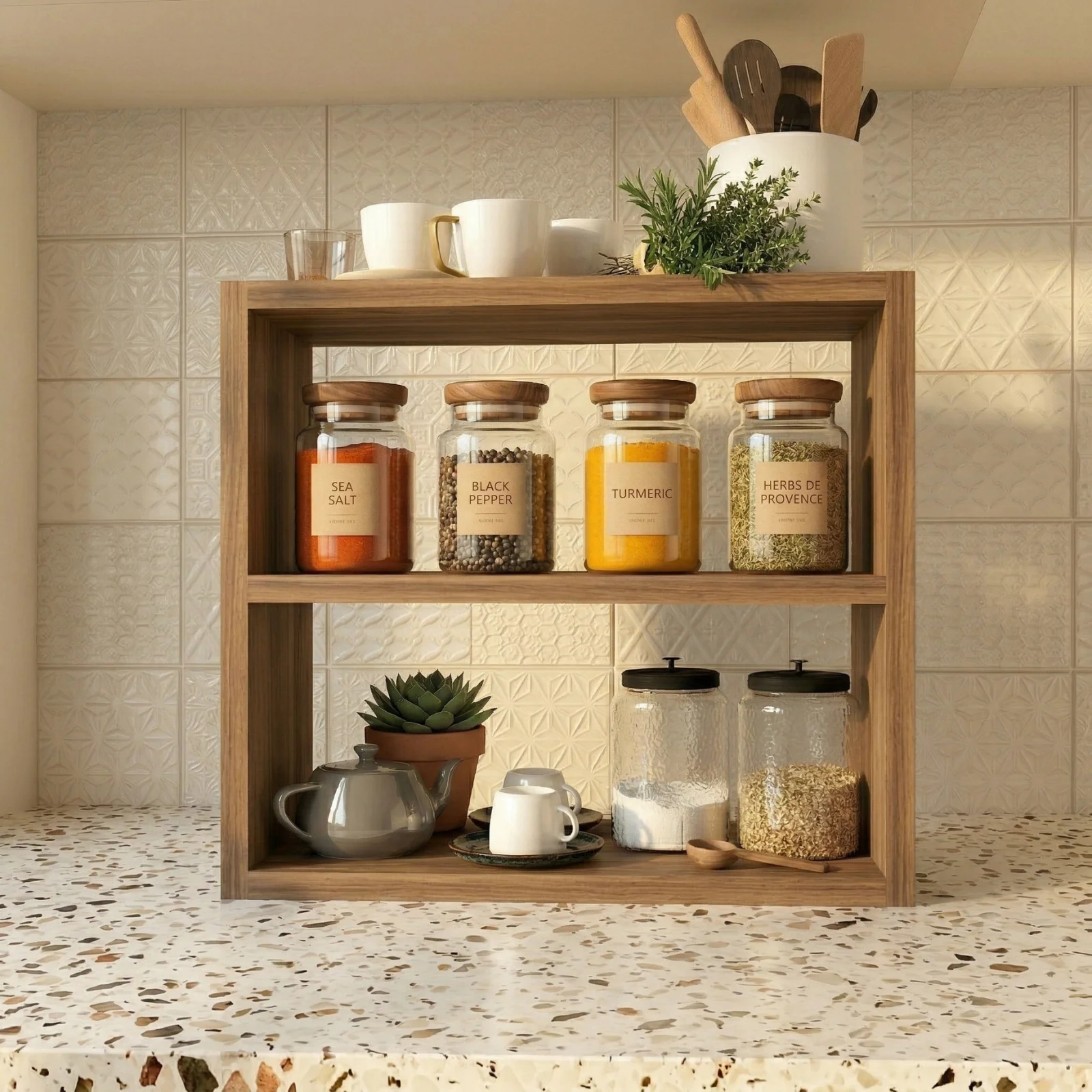 Scaffale da cucina 44x40h cm portaspezie moderno noce Grecia