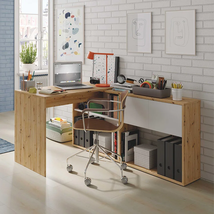Scrivania ufficio moderna reversibile rovere bianco artico Grom