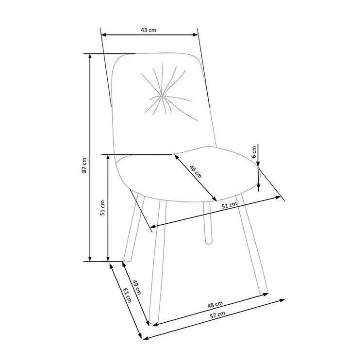 Set 4 sedie da pranzo moderne in tessuto grigio nero Kaos