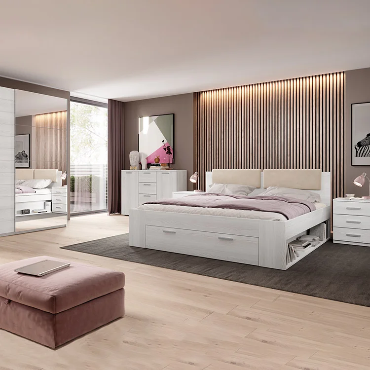 Set 2 comodini 46x56h cm 3 cassetti pino bianco Cortina Gihome®