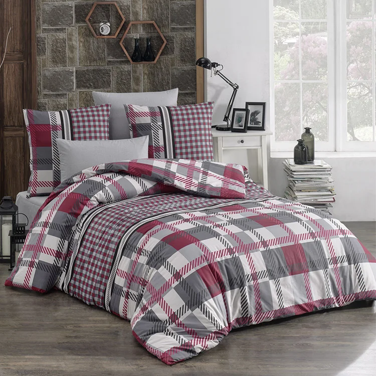 Set copripiumino matrimoniale oversize e federe a quadretti 240x260cm rosso grigio Doroty