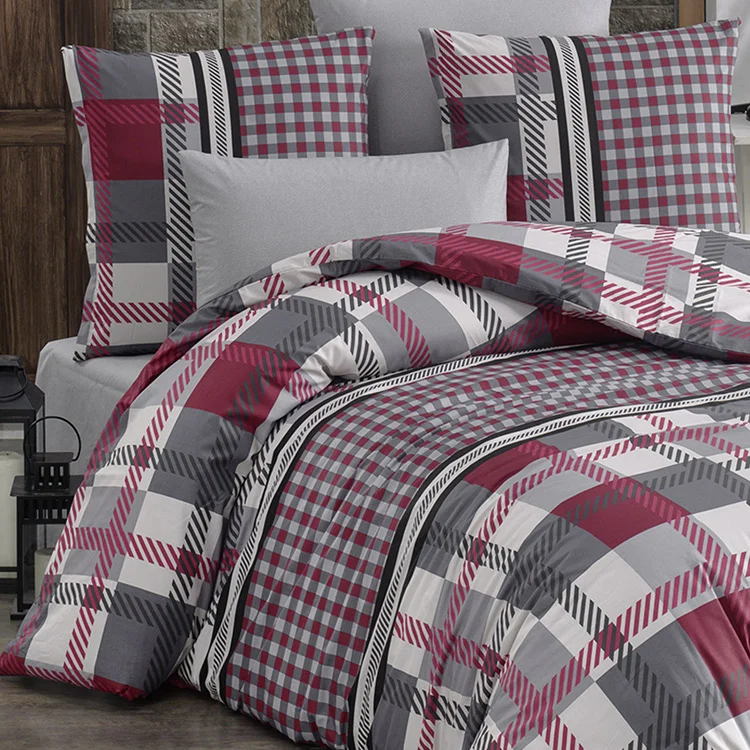 Set copripiumino singolo e federa a quadretti 140x220cm rosso grigio Doroty