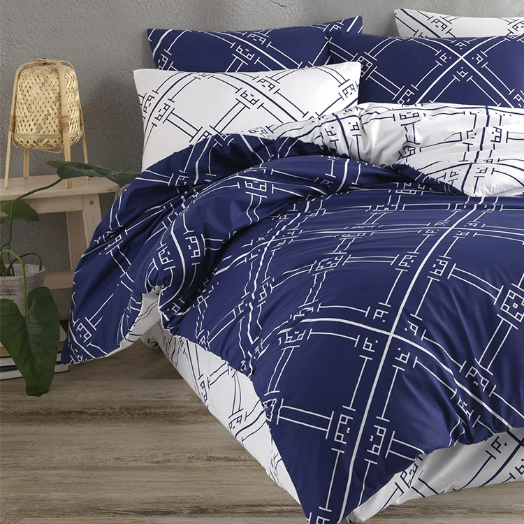 Set copripiumino singolo e federa a quadri 140x200cm bianco blu Rosalin