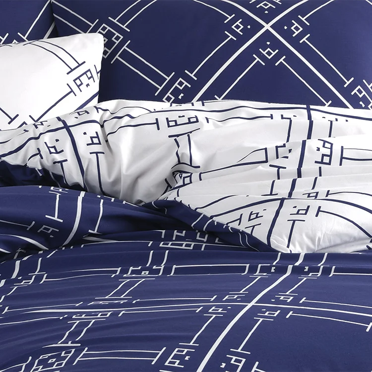 Set copripiumino singolo e federa a quadri 140x200cm bianco blu Rosalin