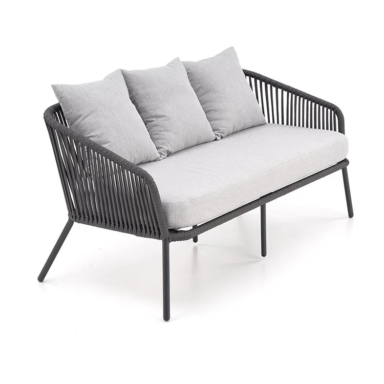 Set da giardino divano, poltrona, tavolino in vetro grigio Dalian