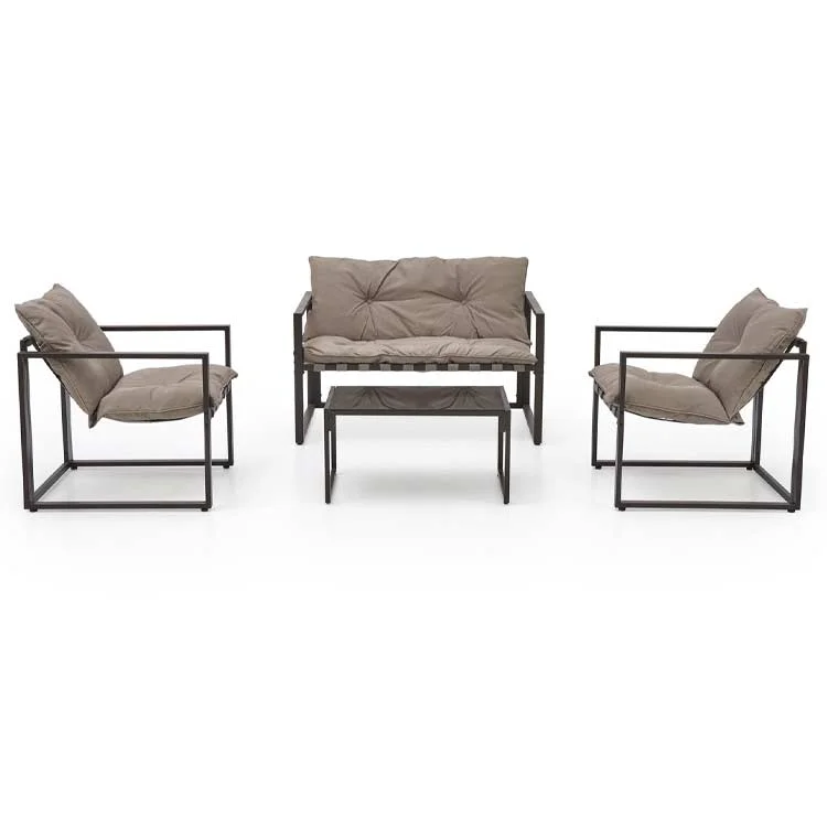 Set da giardino divano, poltrona, tavolino in vetro nero marrone Surat