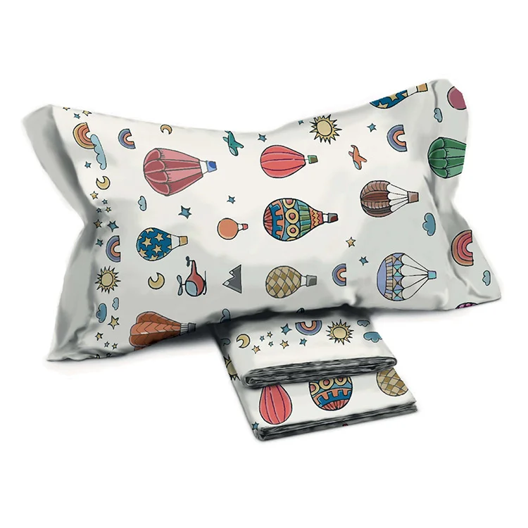Set lenzuola letto singolo per bambini in cotone con mongolfiere colorate Amaretto