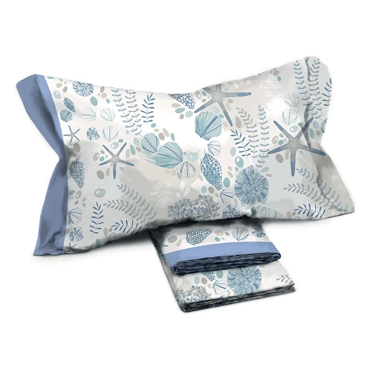 Set lenzuola matrimoniale in cotone fantasia mare bordo azzurro Spada