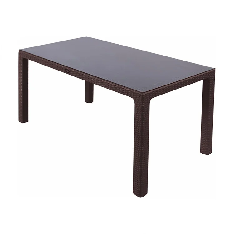 Set tavolo da giardino esterno bar dehors 150x90cm + 6 sedie con braccioli effetto rattan marrone Bora