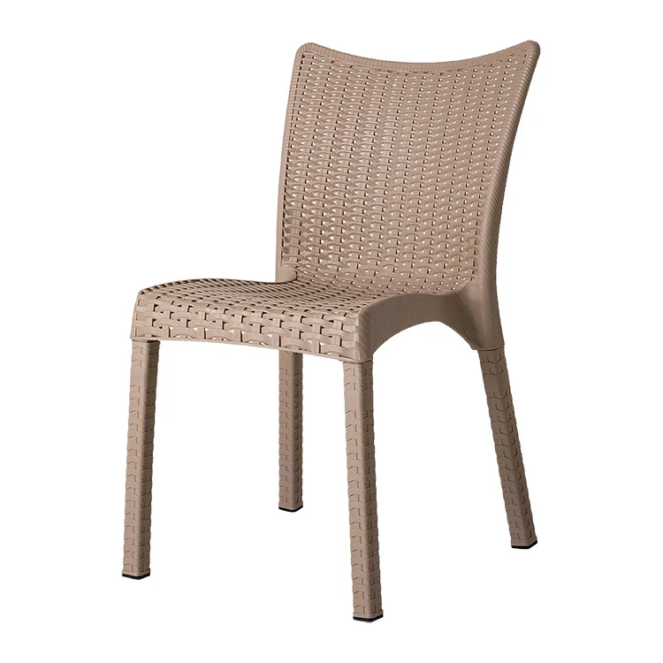 Set tavolo da giardino esterno bar dehors rettangolare 150x90cm + 6 sedie effetto rattan tortora Conchiglia
