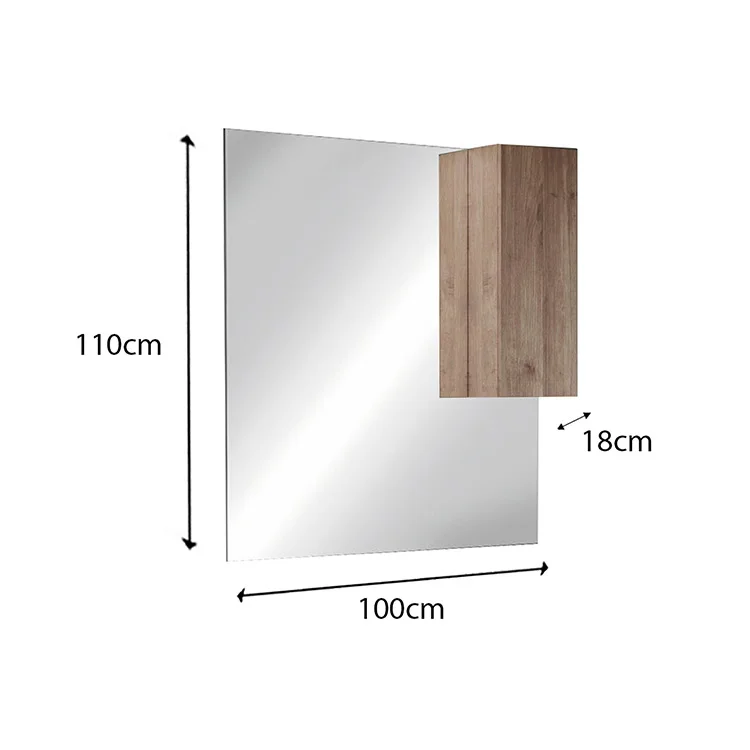 Specchiera 100x110cm bagno con led e pensile rovere Alvarez