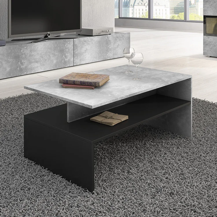 Tavolino 100x45cm da salotto design cemento e nero Emotion Gihome®