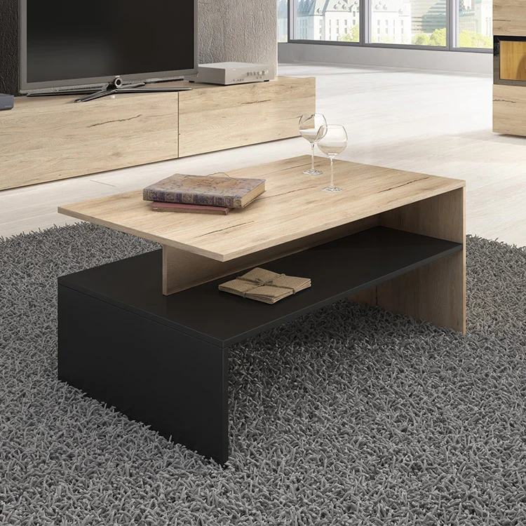 Tavolino 100x45cm da salotto design rovere e nero Emotion Gihome®