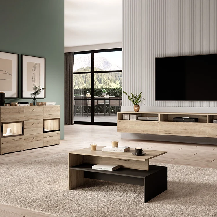 Tavolino 100x45cm da salotto design rovere e nero Emotion Gihome®