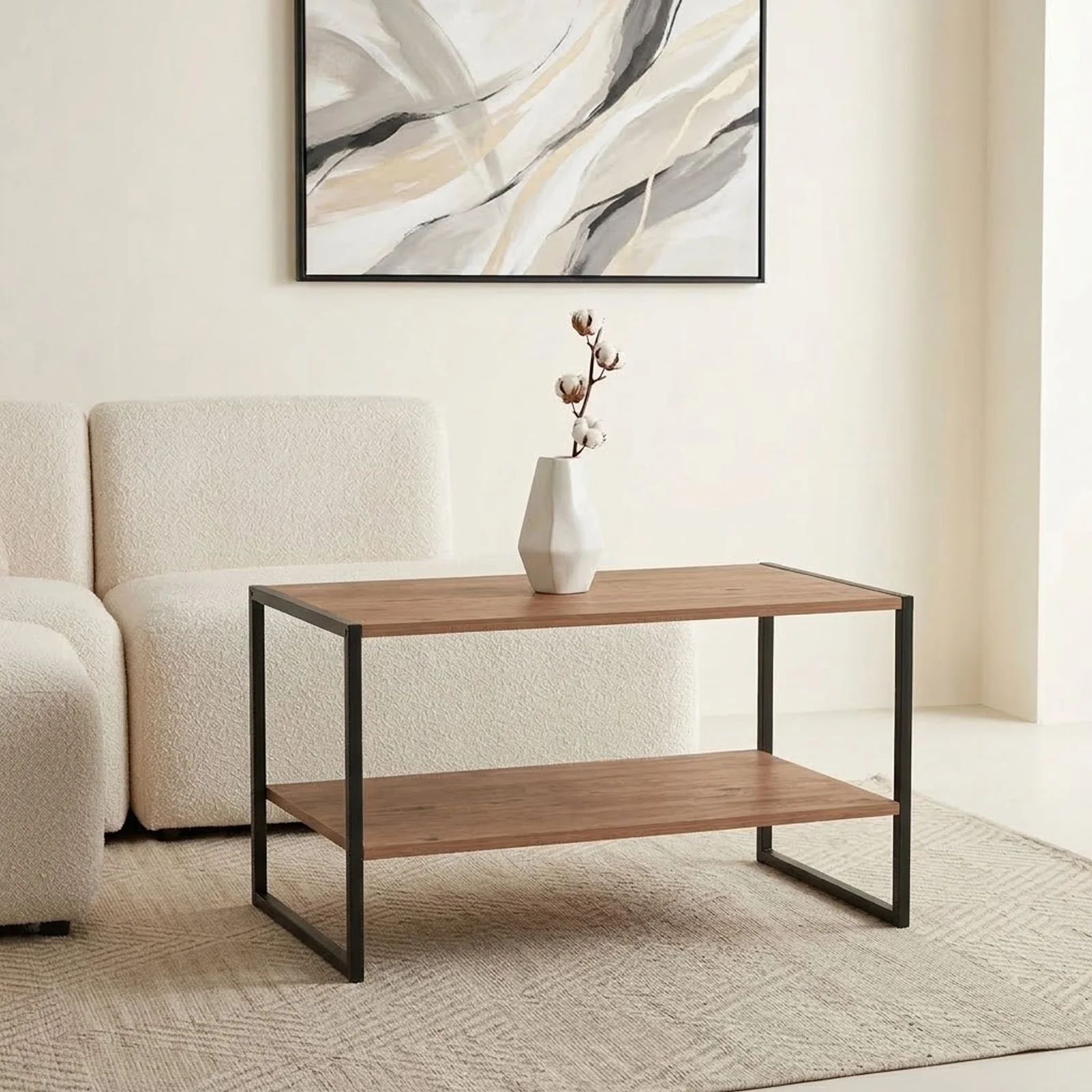 Tavolino da salotto 90x50cm industrial metallo rovere rustico Loft