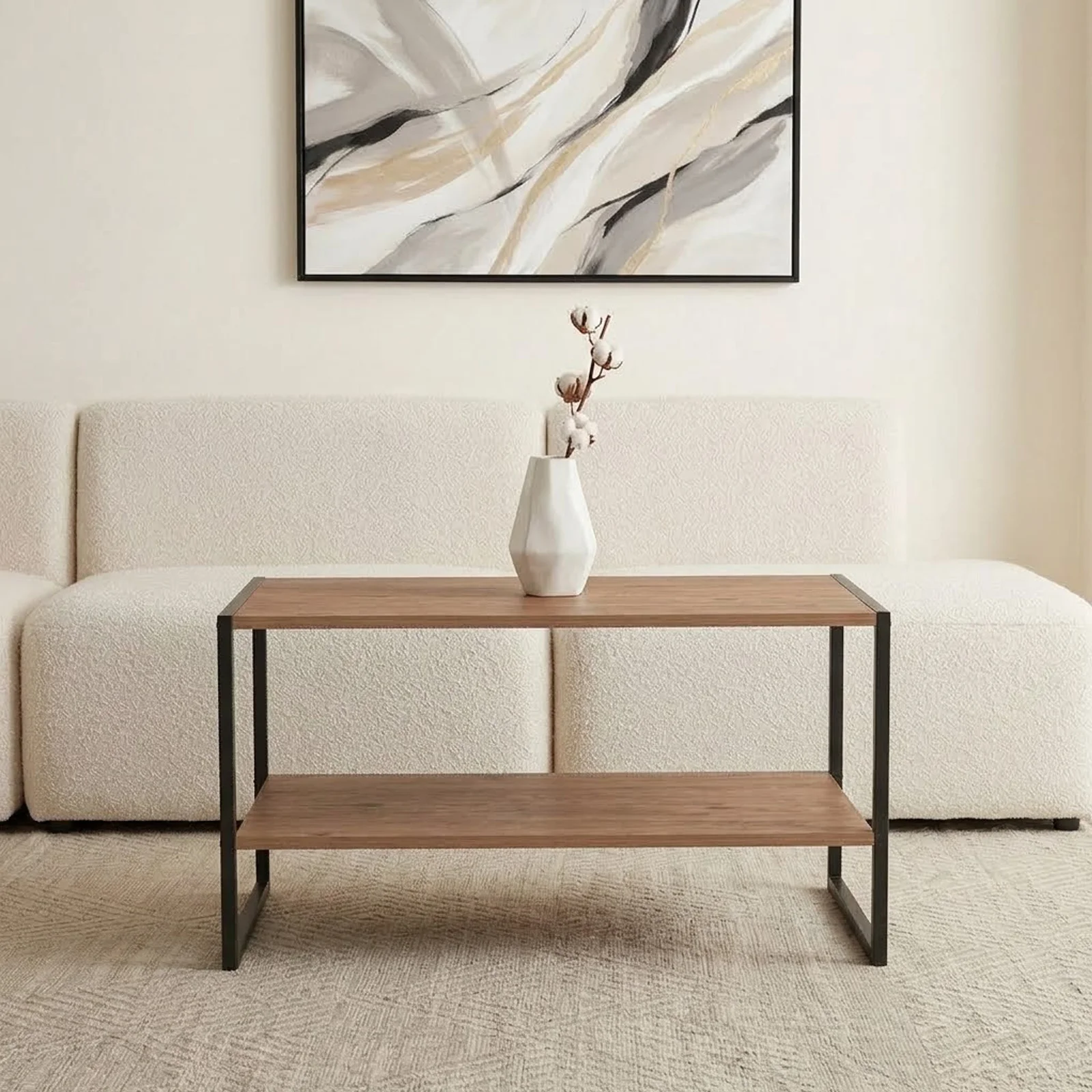 Tavolino da salotto 90x50cm industrial metallo rovere rustico Loft