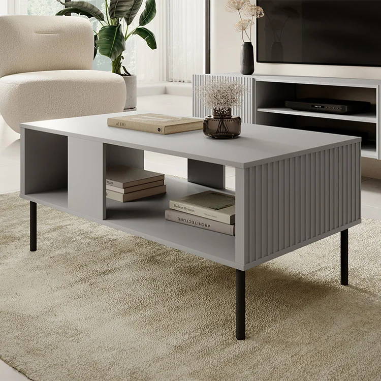 Tavolino da salotto moderno 110x48cm grigio chiaro nero Cadice