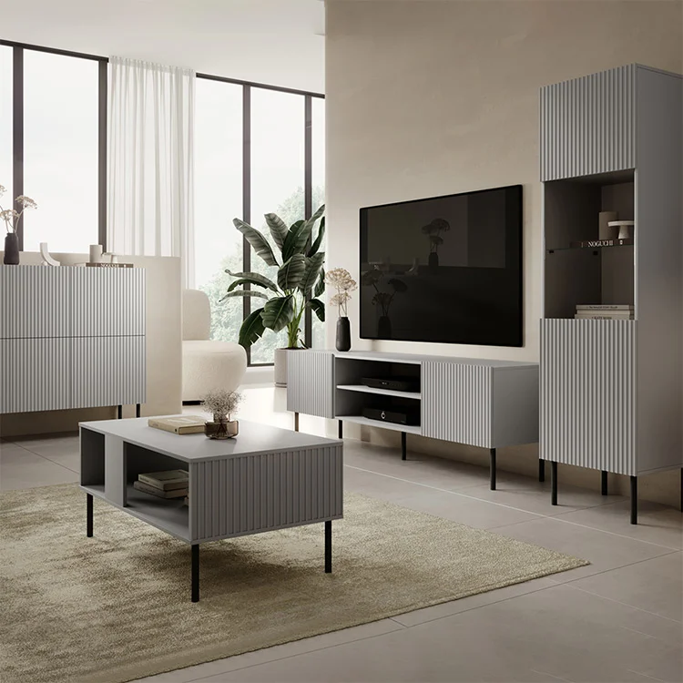 Tavolino da salotto moderno 110x48cm grigio chiaro nero Cadice