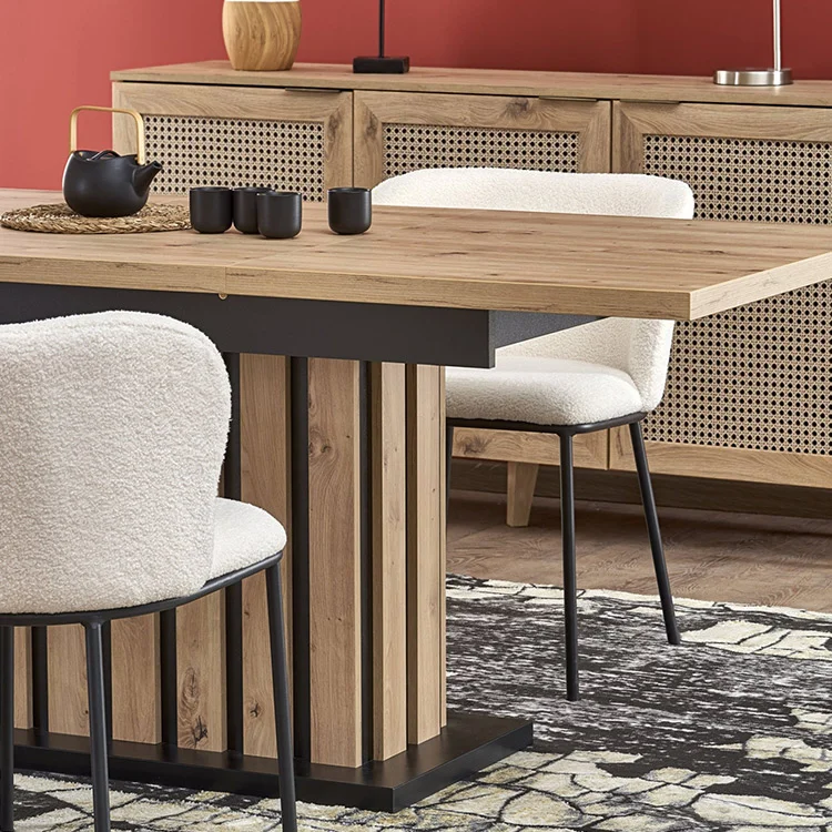 Tavolo 130/180cm allungabile da pranzo rovere chiaro nero Harbin