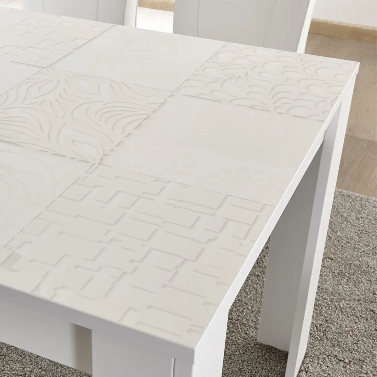 Tavolo da pranzo rettangolare 180x90cm bianco lucido serigrafato Paradise