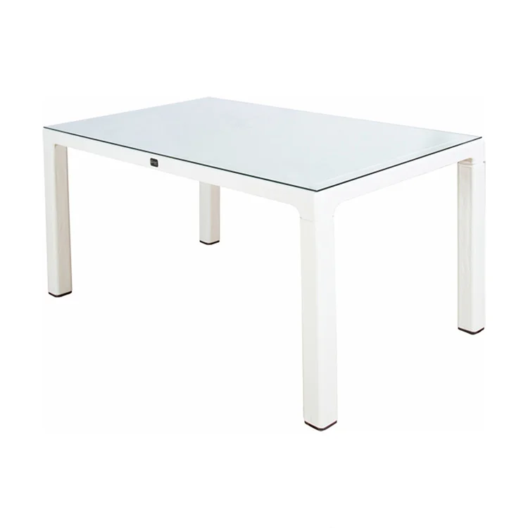Tavolo moderno da giardino esterno bar dehors con vetro 150x90cm bianco Teodoro