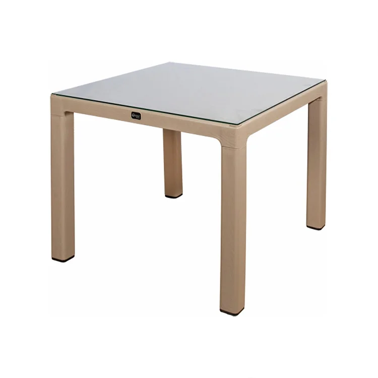 Tavolo moderno da giardino esterno bar dehors con vetro 90x90cm tortora Cesare