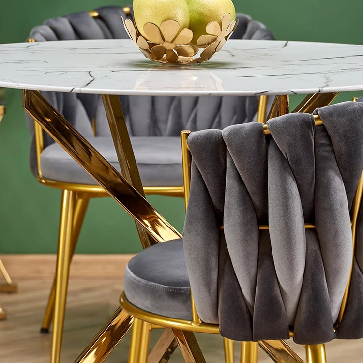 Tavolo Da Pranzo Rotondo Moderno – Diametro 76 Cm, Piano Finto Marmo Bianco, Struttura In Metallo, Stile Bistrot