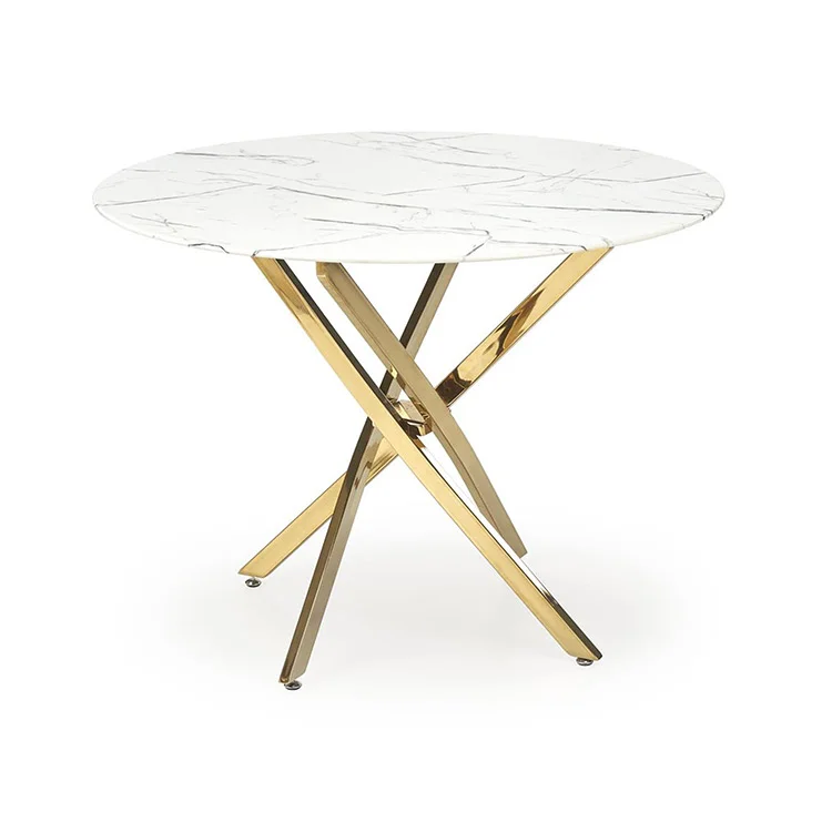 Tavolo rotondo moderno 100x73cm marmo bianco oro Onorato