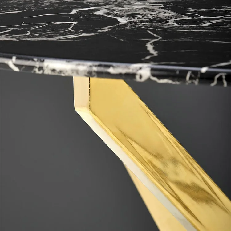 Tavolo rotondo moderno 100x73cm marmo nero oro Onorato