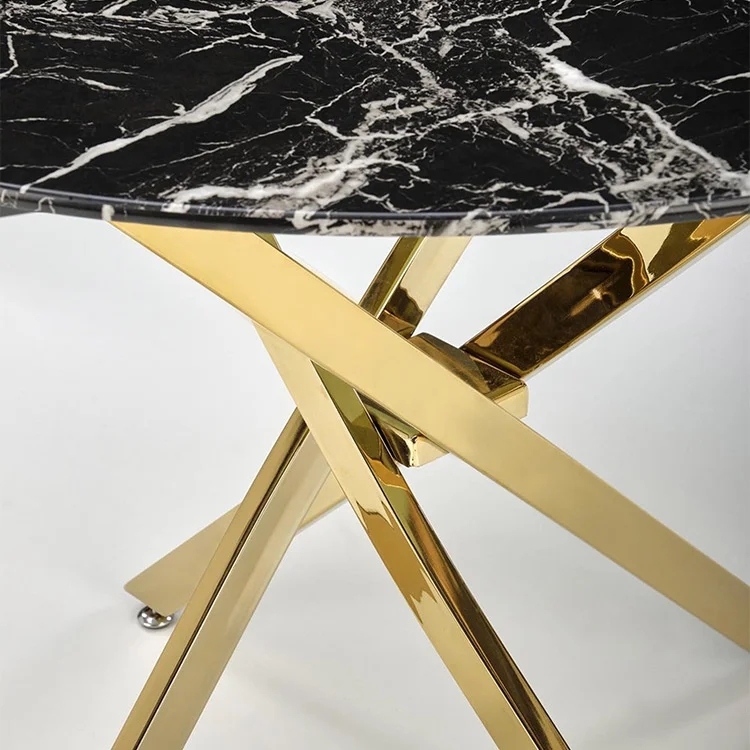 Tavolo rotondo moderno 100x73cm marmo nero oro Onorato