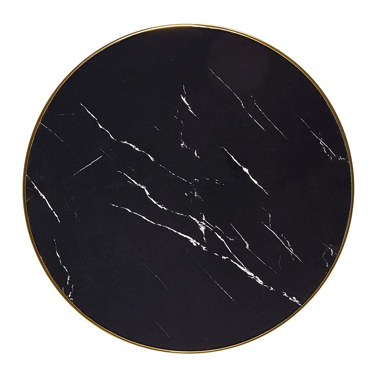 Tavolo rotondo moderno 59x74cm marmo nero oro Lugana