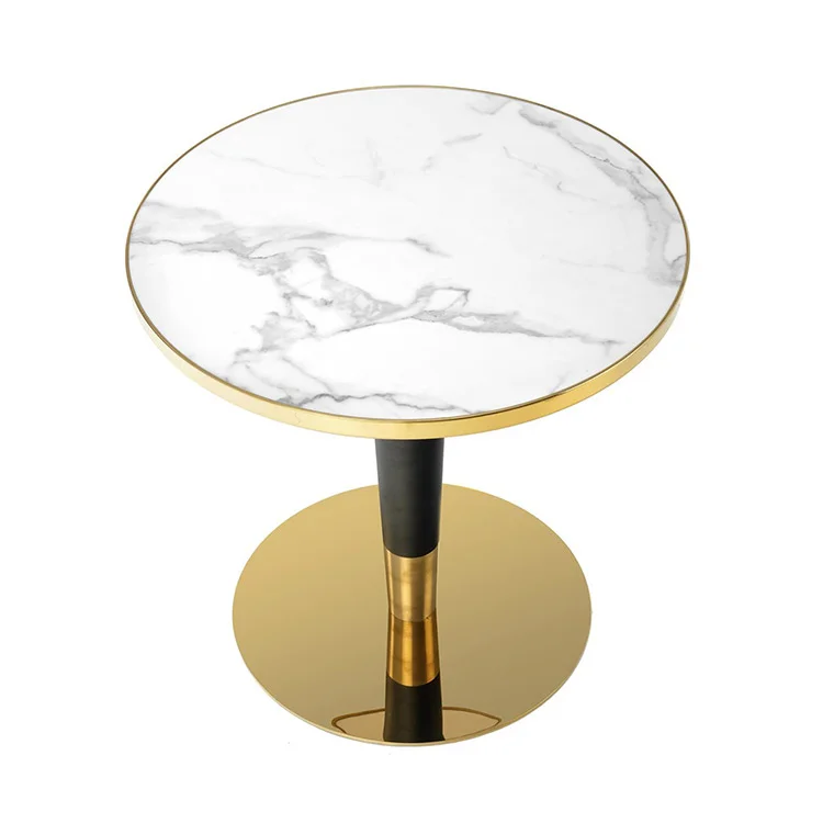 Tavolo rotondo moderno 79x74cm marmo bianco nero oro Barbera