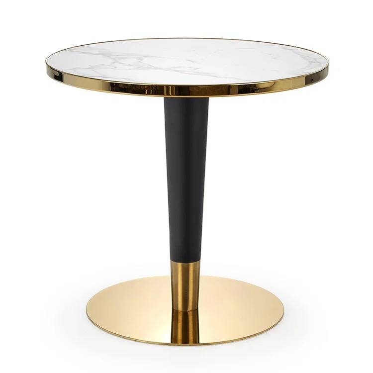 Tavolo rotondo moderno 79x74cm marmo bianco nero oro Barbera