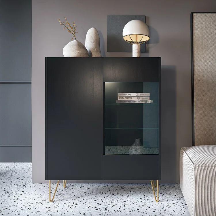 Vetrinetta 97x123h cm 2 ante soggiorno nero effetto marmo Sirena