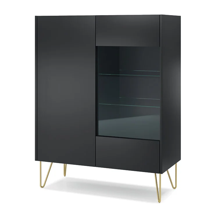 Vetrinetta 97x123h cm 2 ante soggiorno nero effetto marmo Sirena