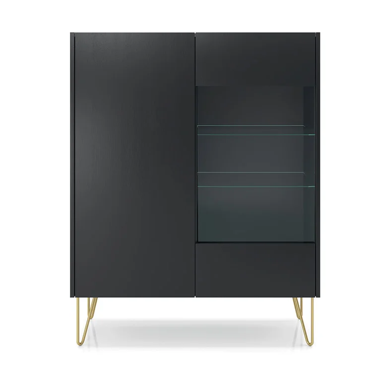 Vetrinetta 97x123h cm 2 ante soggiorno nero effetto marmo Sirena