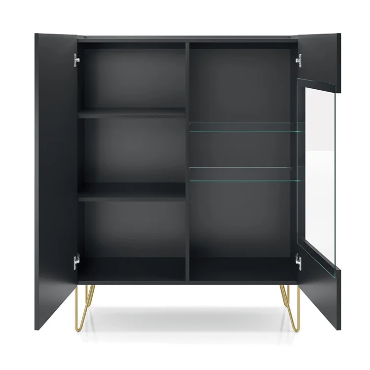 Vetrinetta 97x123h cm 2 ante soggiorno nero effetto marmo Sirena