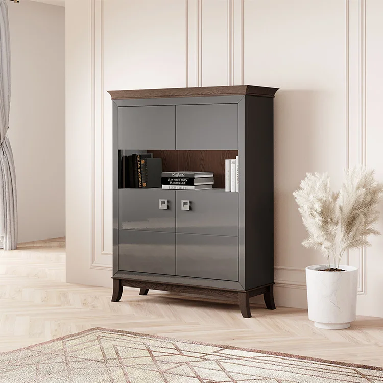 Vetrinetta 116x150h cm 2 ante moderna  antracite lucido rovere scuro Umag