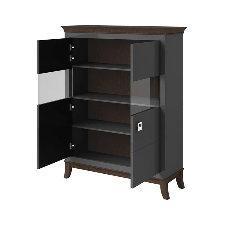 Vetrinetta 116x150h cm 2 ante moderna  antracite lucido rovere scuro Umag