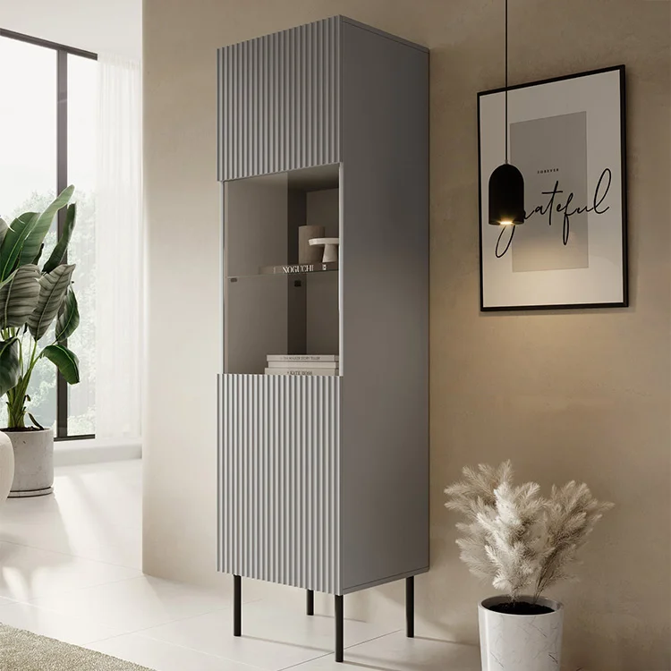 Vetrinetta 50x180h cm moderna soggiorno grigio chiaro nero Cadice