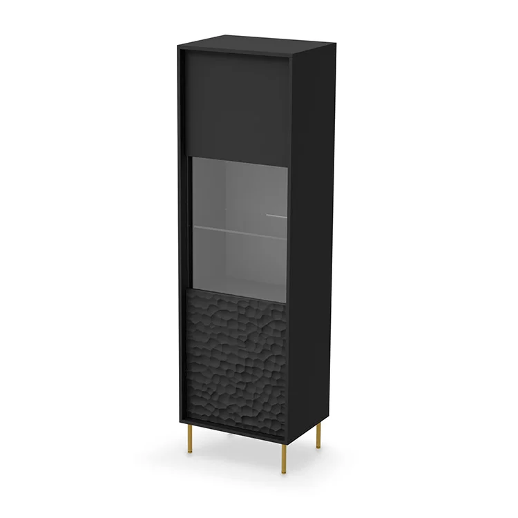 Vetrinetta 55x185h cm moderna soggiorno nero oro Osaka