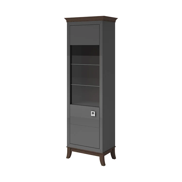 Vetrinetta 66x207h cm 1 anta soggiorno antracite lucido rovere scuro Umag
