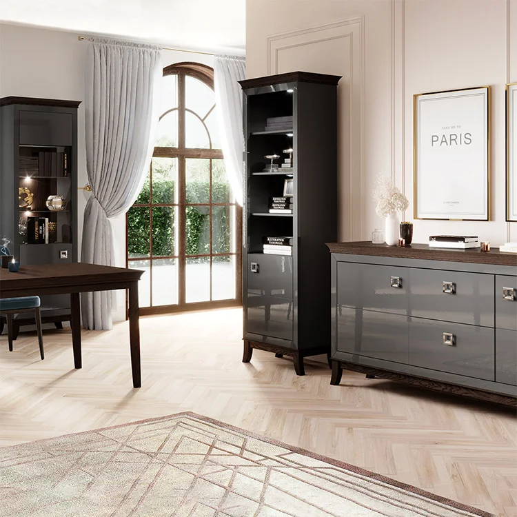 Vetrinetta 66x207h cm 1 anta soggiorno antracite lucido rovere scuro Umag