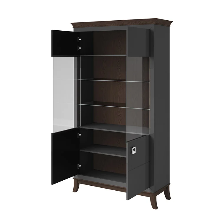 Vetrinetta 116x207h cm 2 ante soggiorno antracite lucido rovere scuro Umag