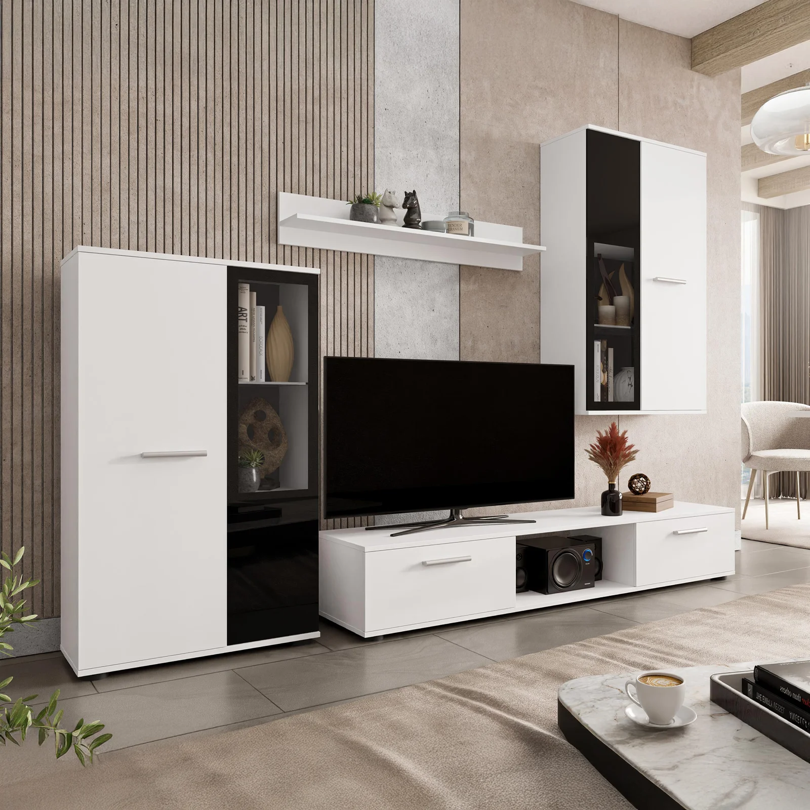Mobile TV bianco - Mobile TV per soggiorno con illuminazione LED Mobile TV bianco - Mobile TV per soggiorno con illuminazione LED