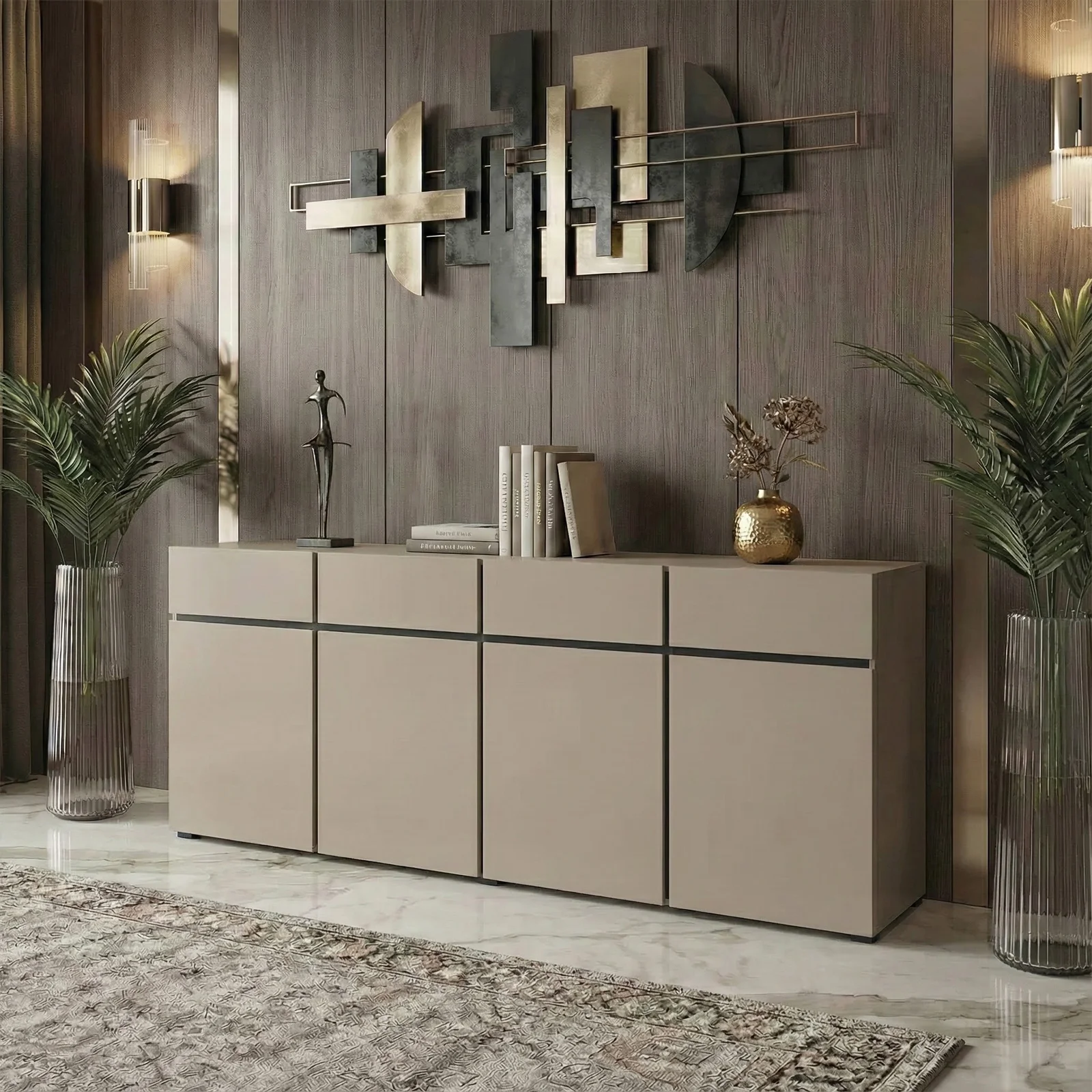 Merax Credenza moderna, versatile armadio a buffet, armadietto, credenza con 4 ante in rattan e maniglie in metallo, per sala da pranzo, soggiorno e cucina, colore nero Merax Credenza moderna, versatile armadio a buffet, armadietto, credenza con 4 ante in rattan e maniglie in metallo, per sala da pranzo, soggiorno e cucina, colore nero