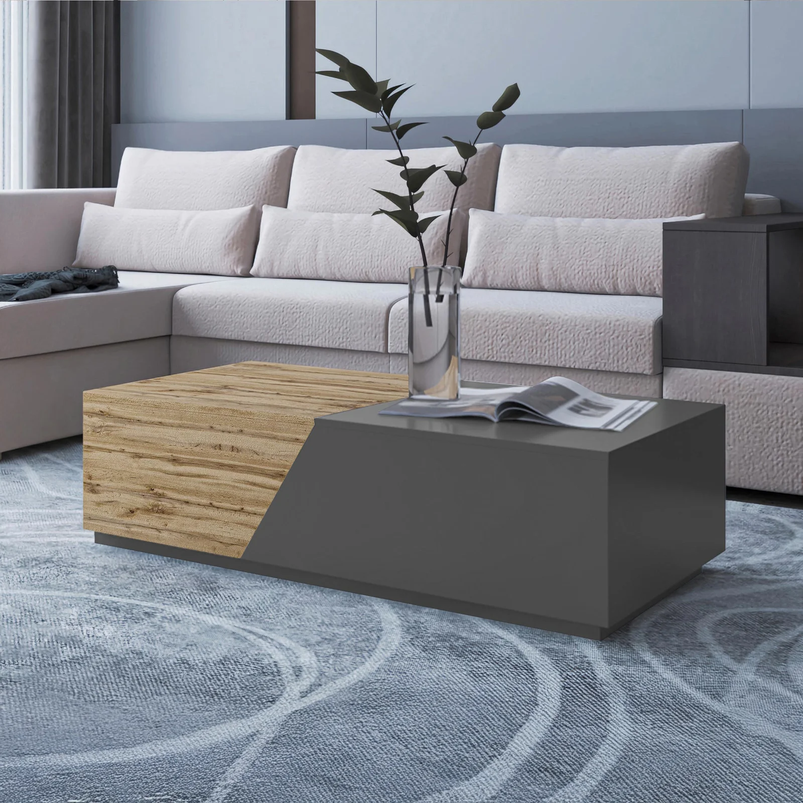 All4All Tavolino da Salotto Moderno - Tavolino Basso da Salotto - Legno Tavolino da Caffè Grande - 70 x 120 cm - Bianco opaco All4All Tavolino da Salotto Moderno - Tavolino Basso da Salotto - Legno Tavolino da Caffè Grande - 70 x 120 cm - Bianco opaco