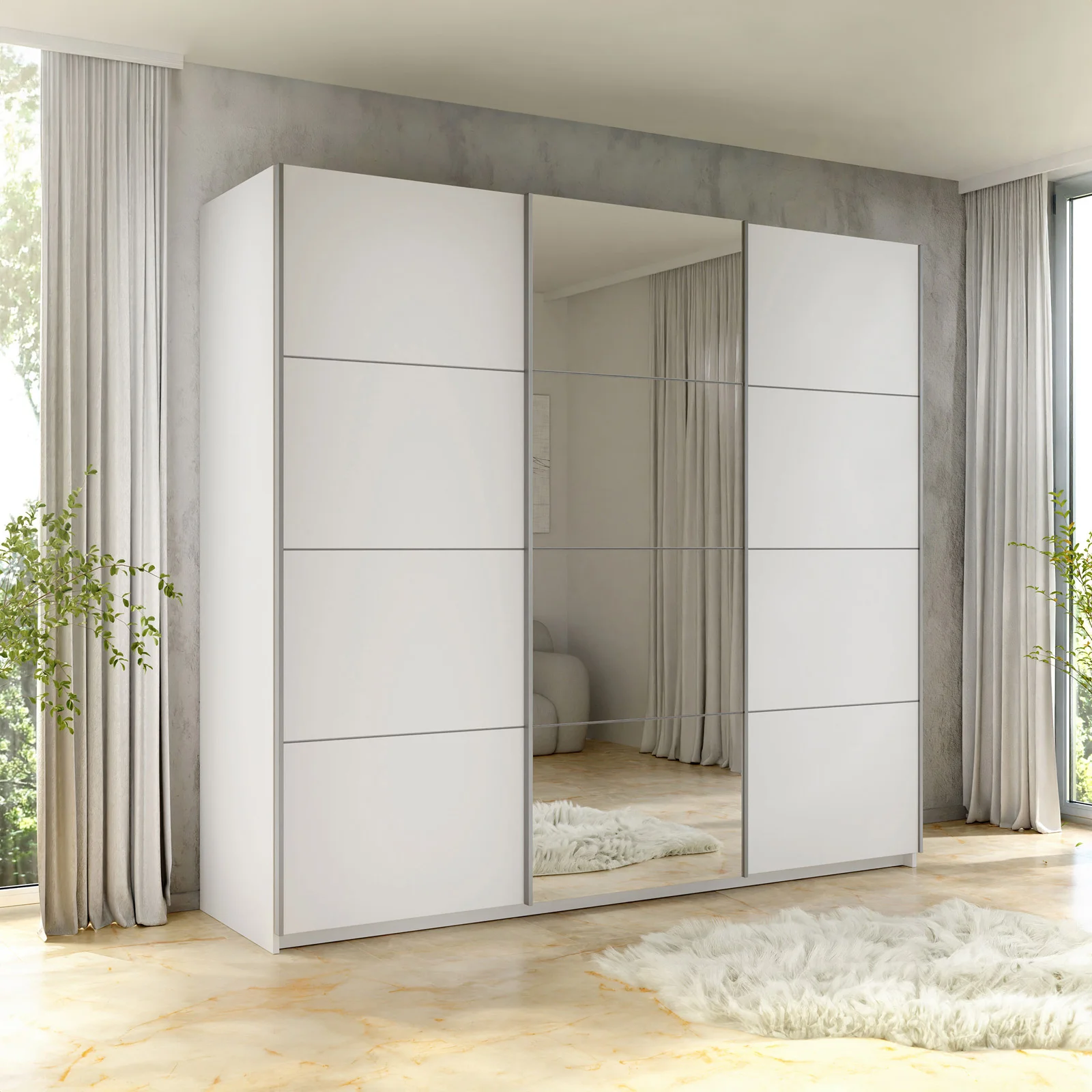 ABIKSMEBLE Pole 250 Armadio con Tre Ante Scorrevoli per Camera da Letto - Armadio Moderno con Specchio, Appendiabiti e Ripiani - 250x240x62 cm - Bianco Opaco + Nero Opaco con Prolunga ABIKSMEBLE Pole 250 Armadio con Tre Ante Scorrevoli per Camera da Letto - Armadio Moderno con Specchio, Appendiabiti e Ripiani - 250x240x62 cm - Bianco Opaco + Nero Opaco con Prolunga