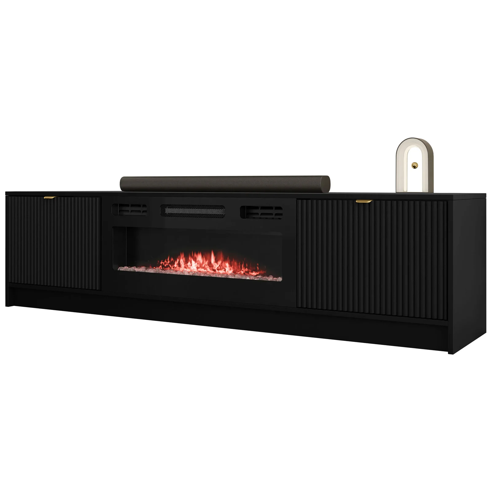 Furniwell Mobile TV Camino Elettrico – Supporto TV Fino A 65 Pollici – Stile Fattoria – Armadio Con Camino 147x44x60 Cm