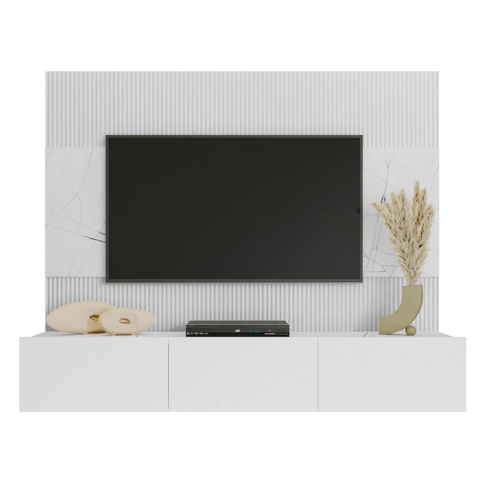 Forte Combino Parete Attrezzata Per Soggiorno – 2 Ante, 3 Vetrine Con Luci, 2 Cassetti – Legno Rovere Sonoma/Denver – 197x330x52 Cm, Include Illuminazione